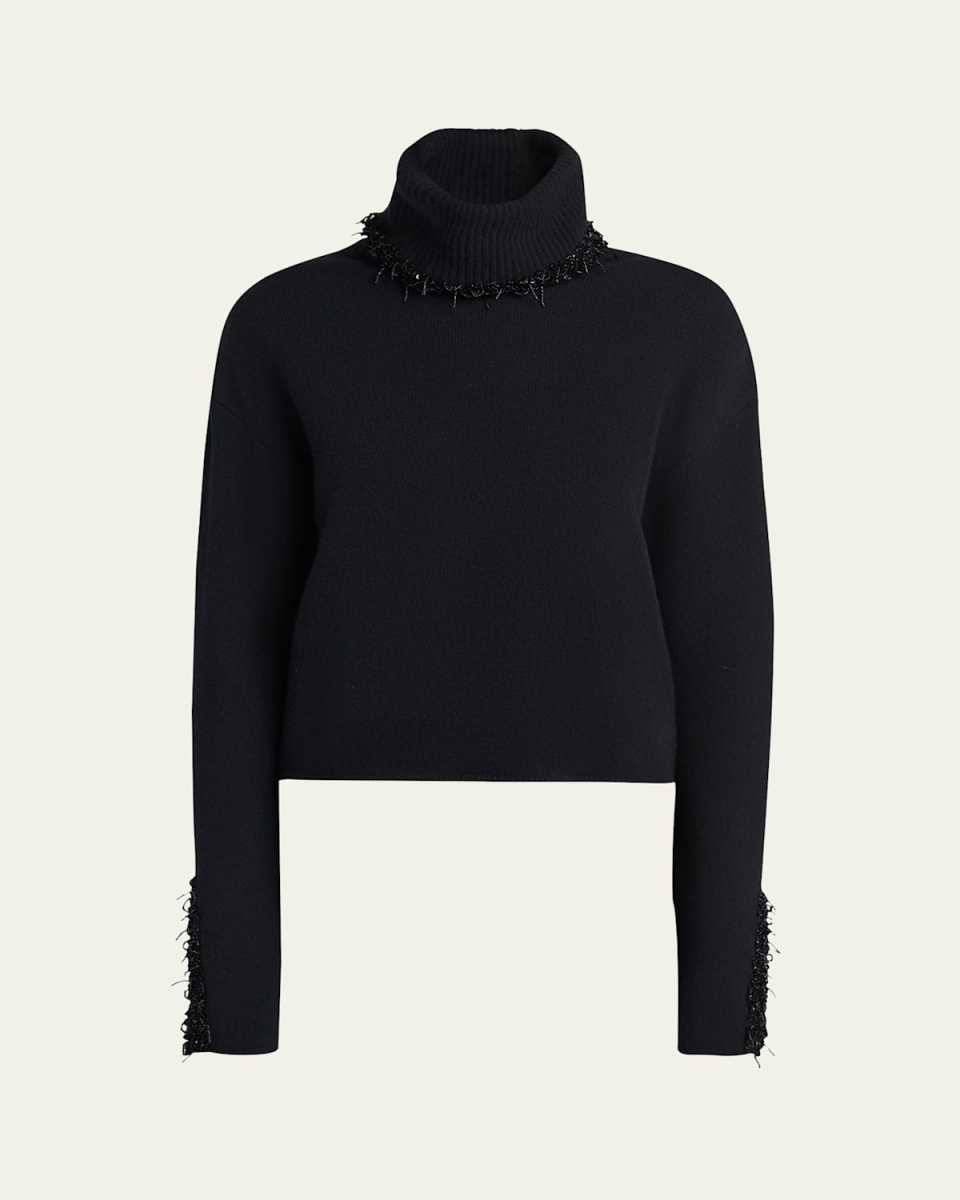 Turtleneck Beaded Wool-Cashmere Sweater